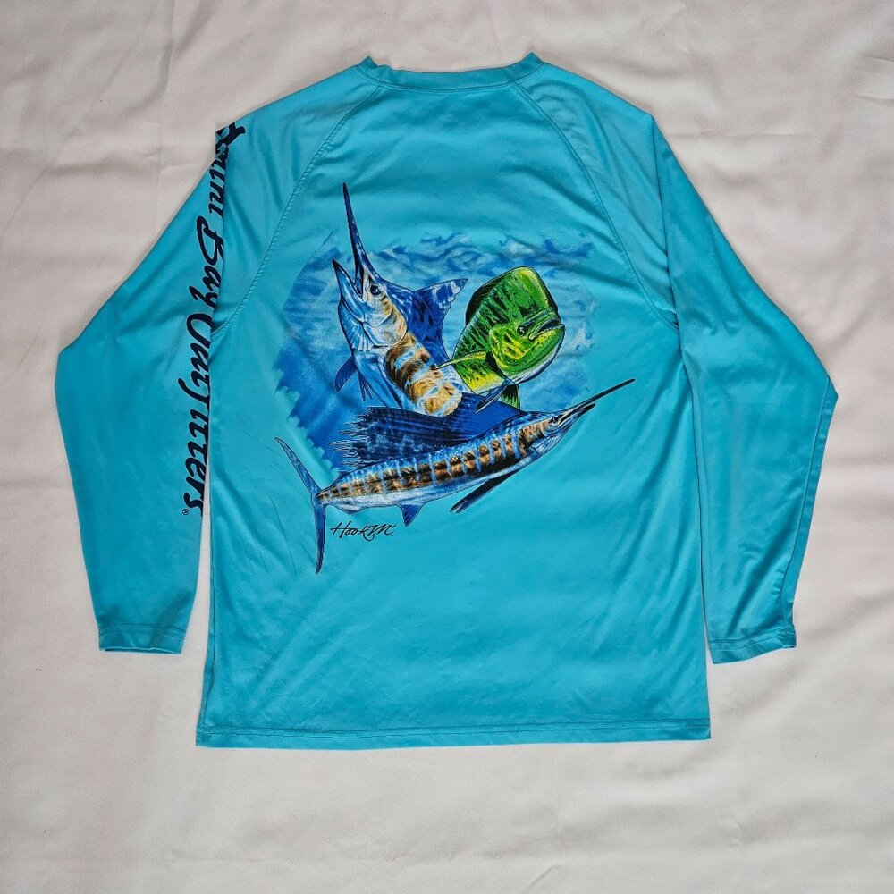 Bimini Bay Outfitters Dive Blue Hook M' Long Sleeve Performance Shirt Sz Medium - Picture 6 of 10